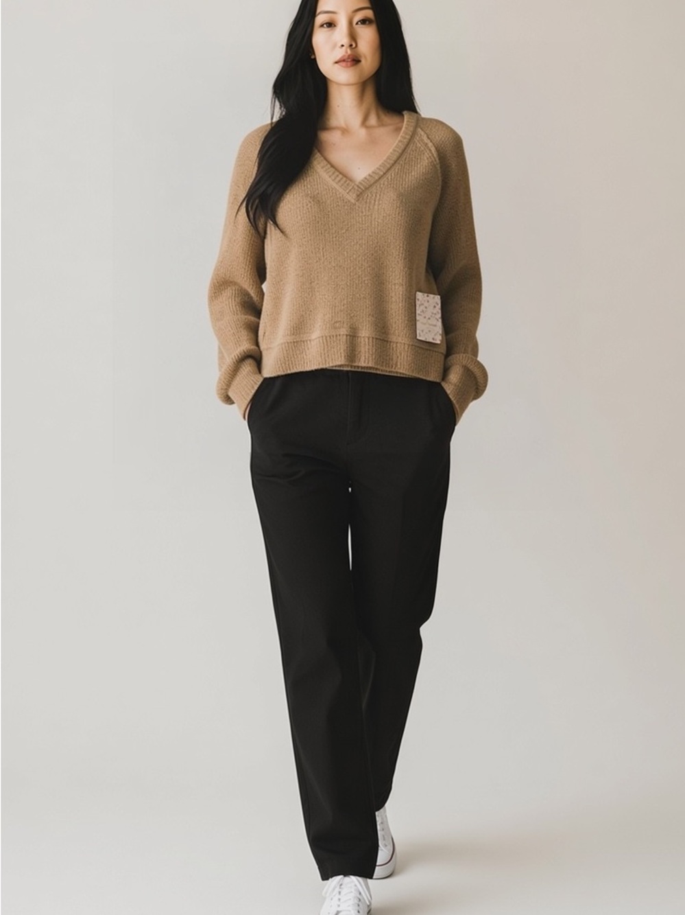XS Free People V-Neck Sweater in Tan